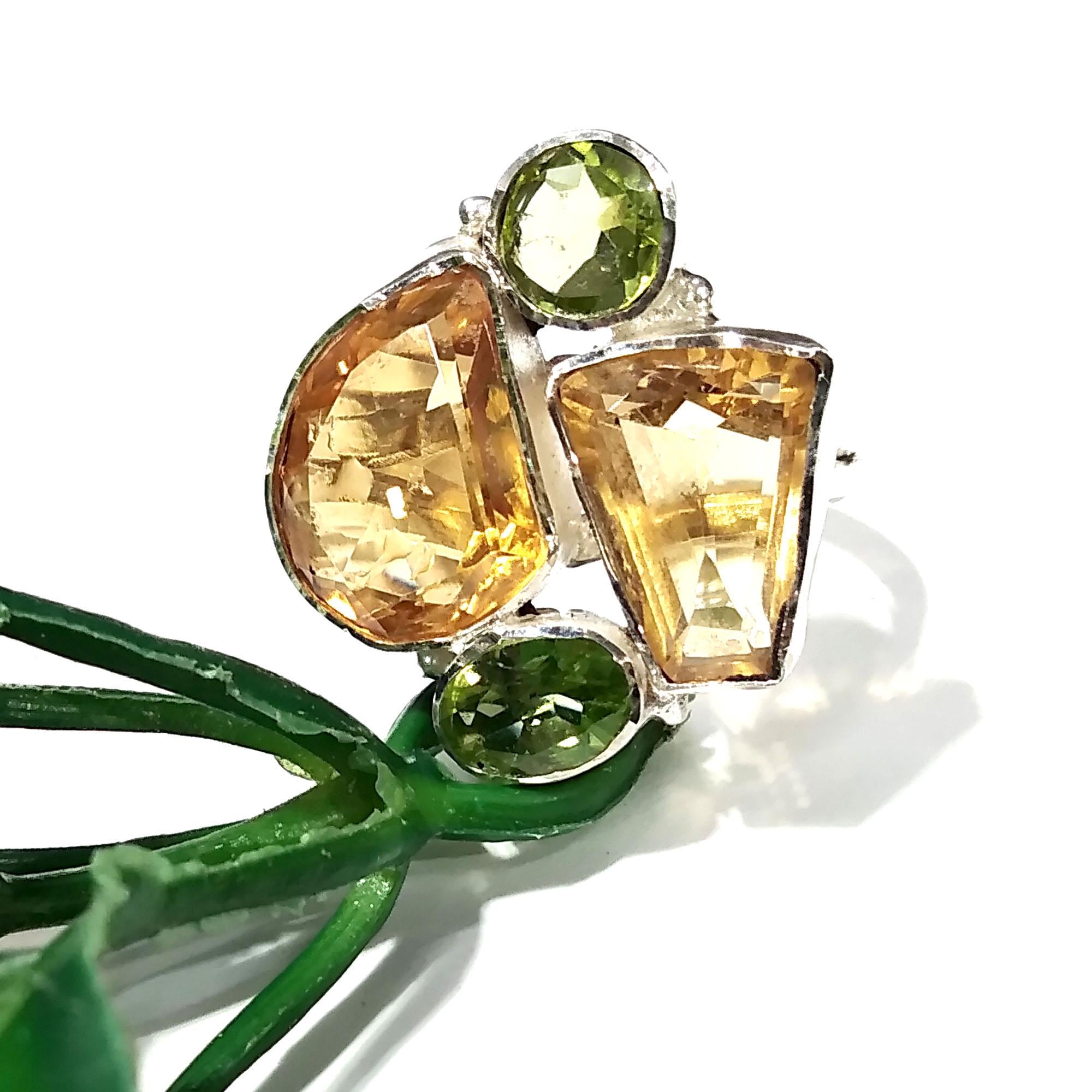 Natural Citrine/Peridot Faceted Gemstone Ring, 925 Sterling Silver Jewelry Ring, Natural Gemstone Ring Handmade Jewelry, For Girls/Women